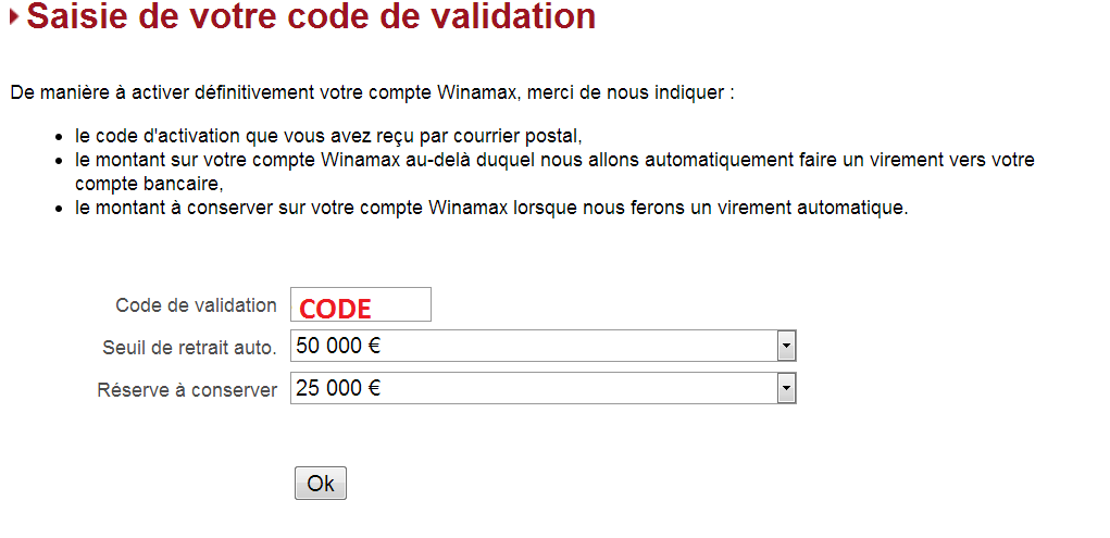 Saisie code de validation