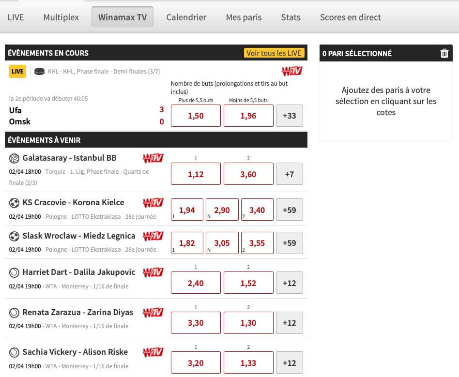 Winamax tv direct online