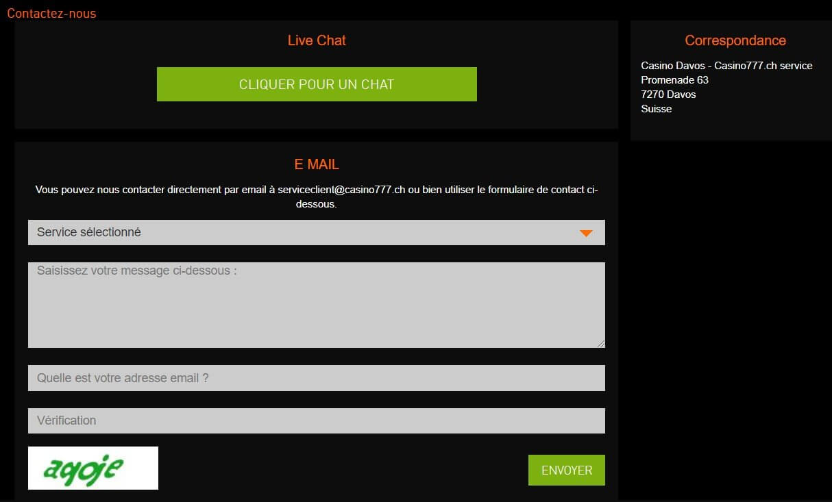 Service client Casino777 Avis sur Casino777