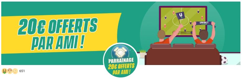 Bonus de 20€ offert par Unibet au parrain et au filleul