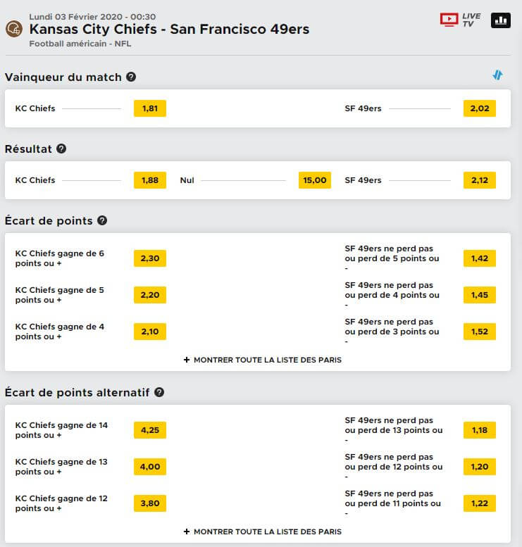 cotes super bowl betclic