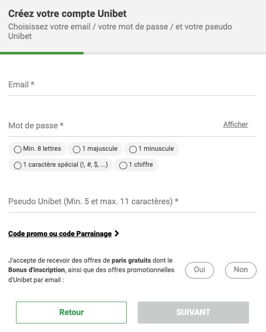 Ouverture compte Unibet