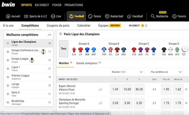 Pronos Ligue des champions Bwin