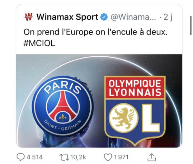 Tweet de Winamax pour OL-Manchester 