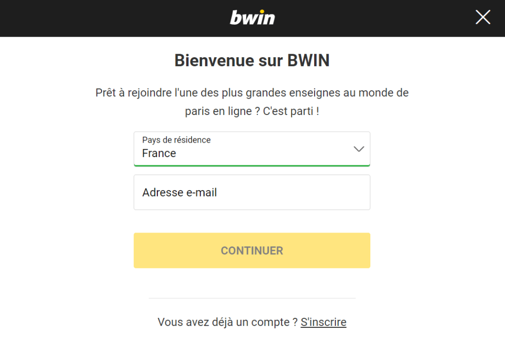 Inscription Bwin