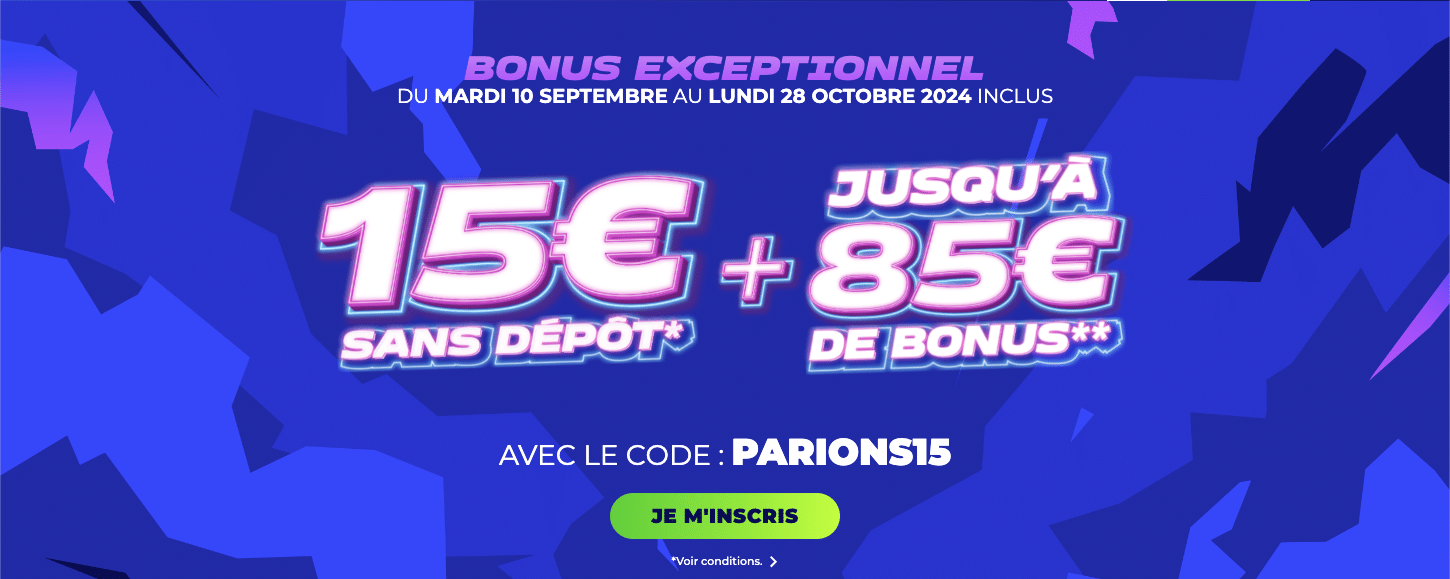 bonus exceptionnel Parions Sport avec le code PARIONS15