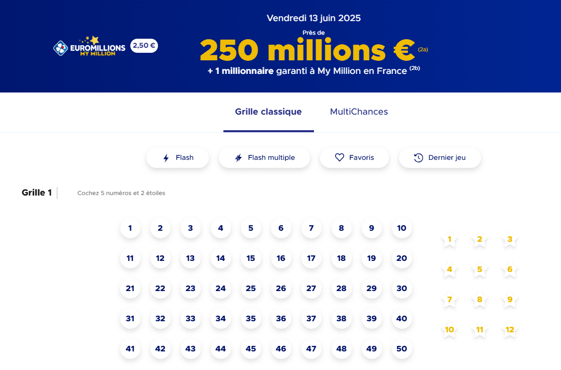 EuroMillions du 13 juin 2025 : 250 millions d’euros à gagner !