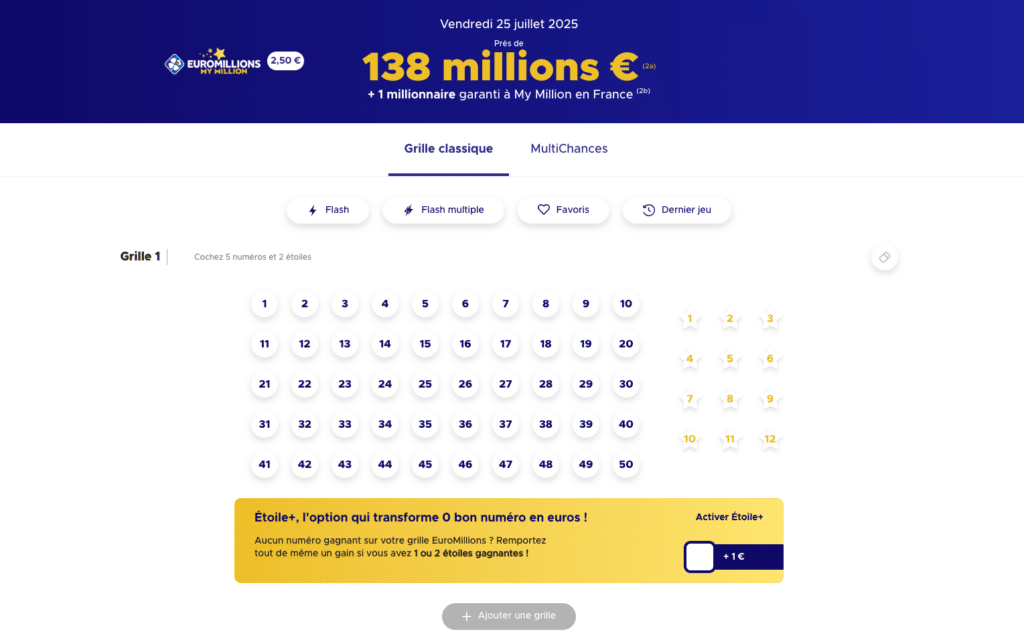 Tirage Euromillions du 25 juillet 2025