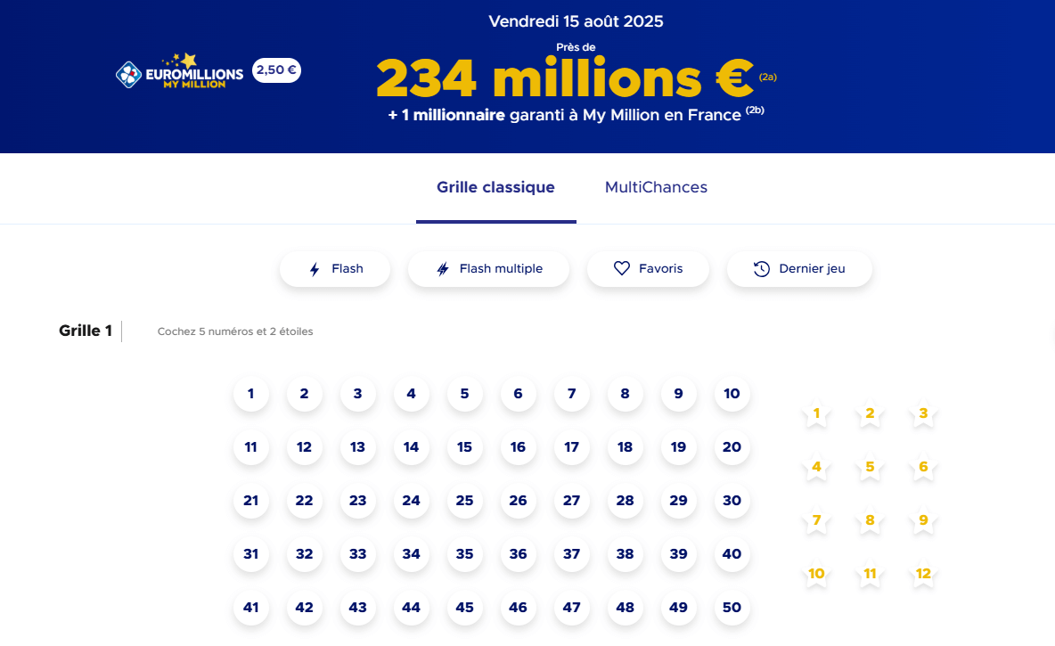 Euromillions : 234 millions d’euros en jeu ce vendredi 15 août 2025