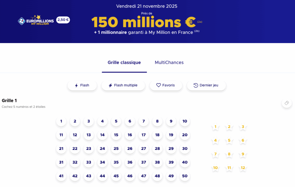 Euromillions 21 novembre 2025 - 150 millions à gagner