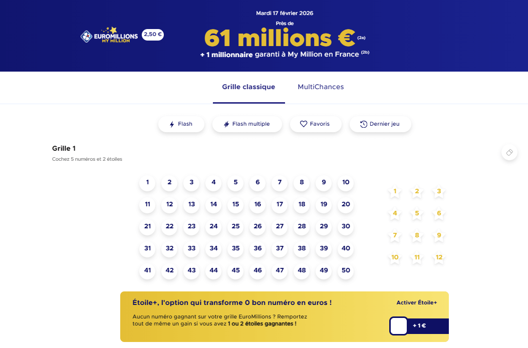 Euromillions : 61 millions d’euros à gagner ce mardi 17 février 2026
