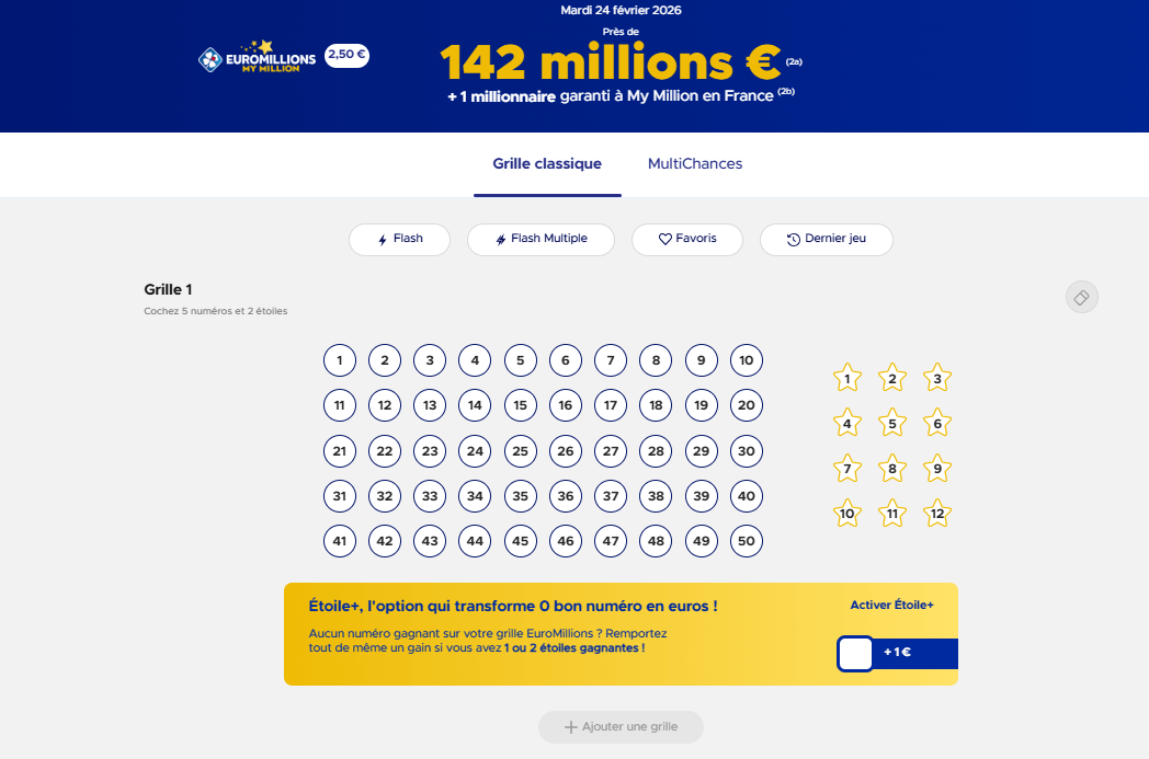 Euromillions : 142 millions d’euros à gagner ce mardi 24 février 2026
